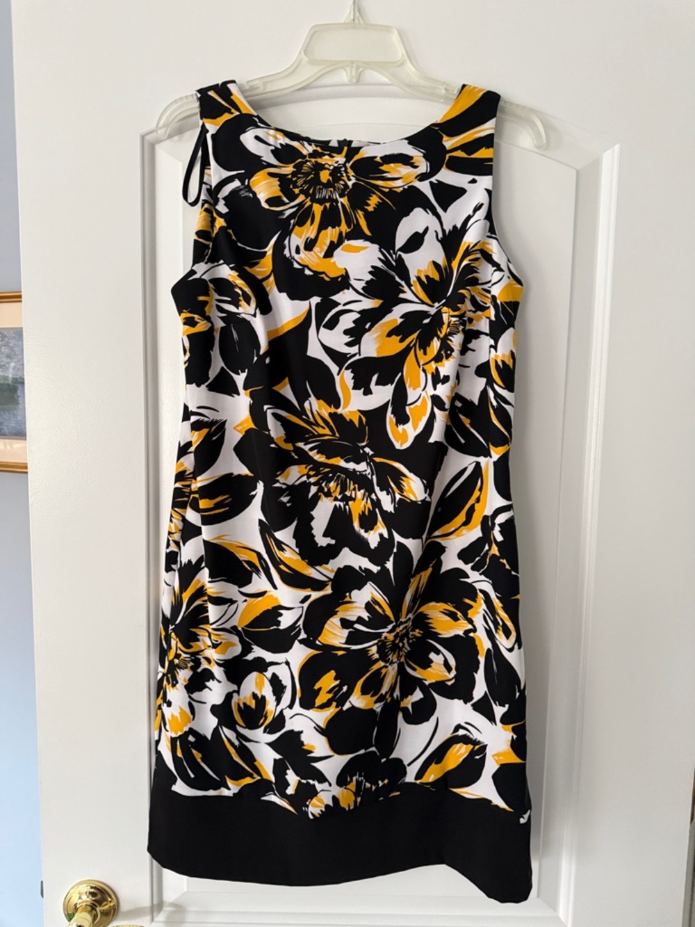 Sleeveless Floral Midi Dress in Black, White & Mustard